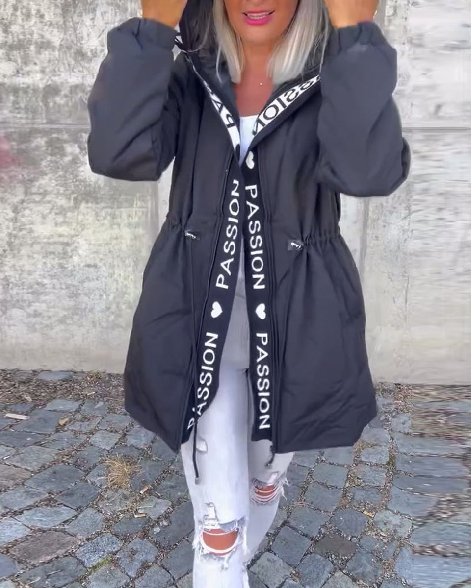 Dames Casual Hooded Women Coat Middellang Loszittend Windjack - Zwart