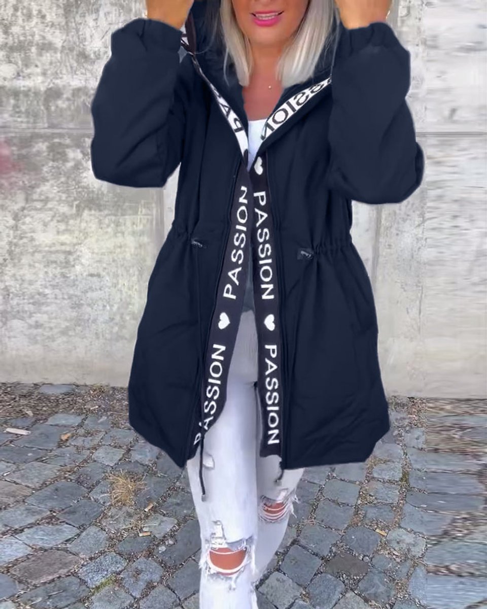 Dames Casual Hooded Women Coat Middellang Loszittend Windjack - Marineblauw