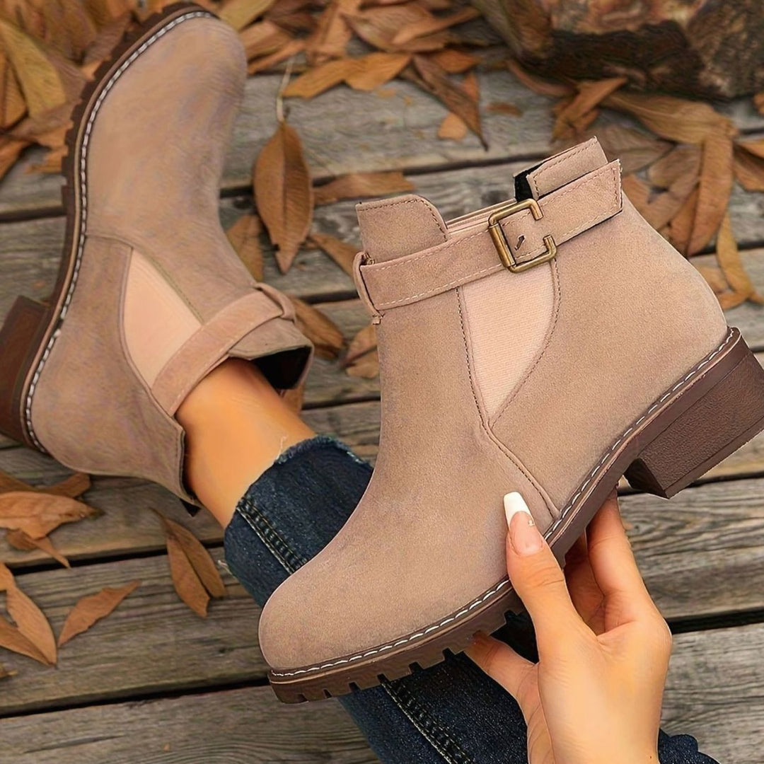 Dames Chelsea Ankle Boots met Blockhak en Gesp - Zacht Roze