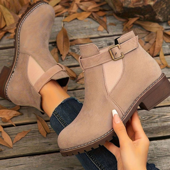 Dames Chelsea Ankle Boots met Blockhak en Gesp - Zacht Roze