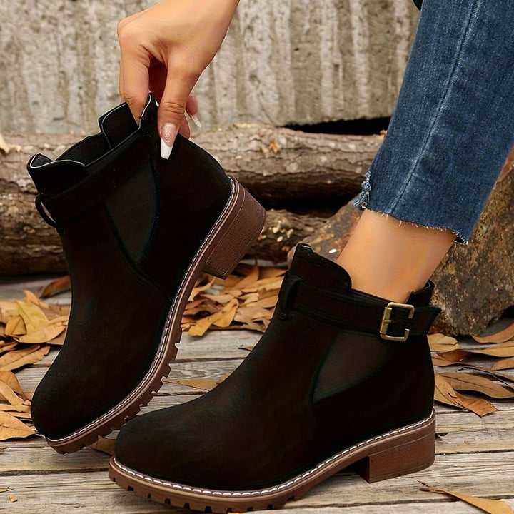 Dames Chelsea Ankle Boots met Blockhak en Gesp - Zwart