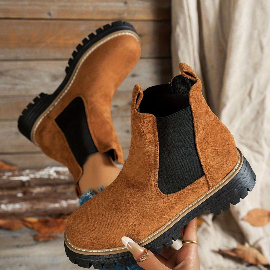 Dames Chelsea Ankle Boots met Profielzool Slip-On - Donkerbruin