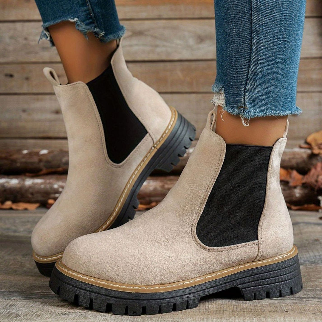 Dames Chelsea Enkellaarsjes met Profielzool en Slip-On Pasvorm - Beige