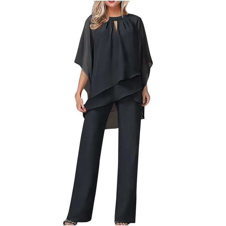 Dames Chiffon Broekpak Asymmetrisch Vleermuis Mouw - Schwarz