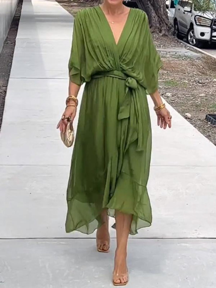 Dames Chiffon V-hals Cocktail Party Dress Elegante Midi Jurk - Groen