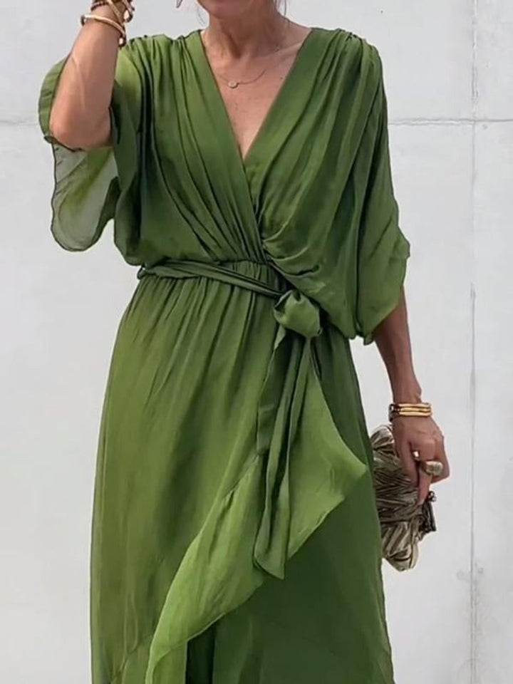 Dames Chiffon V-hals Cocktail Party Dress Elegante Midi Jurk