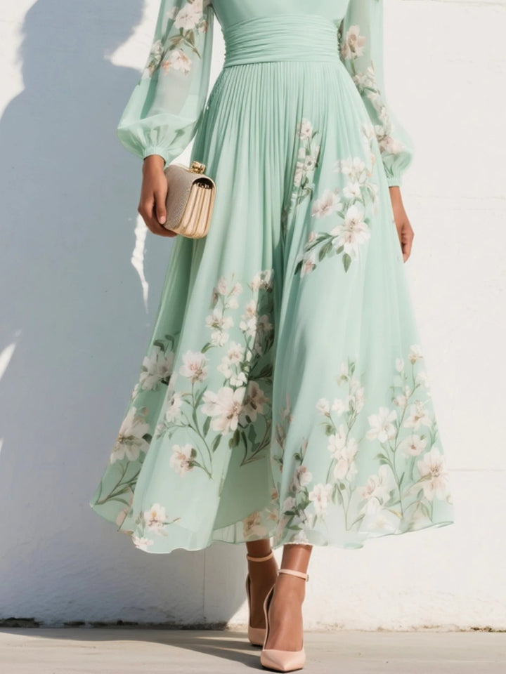 Dames Chiffon V-hals Midi-jurk met Ballonmouwen
