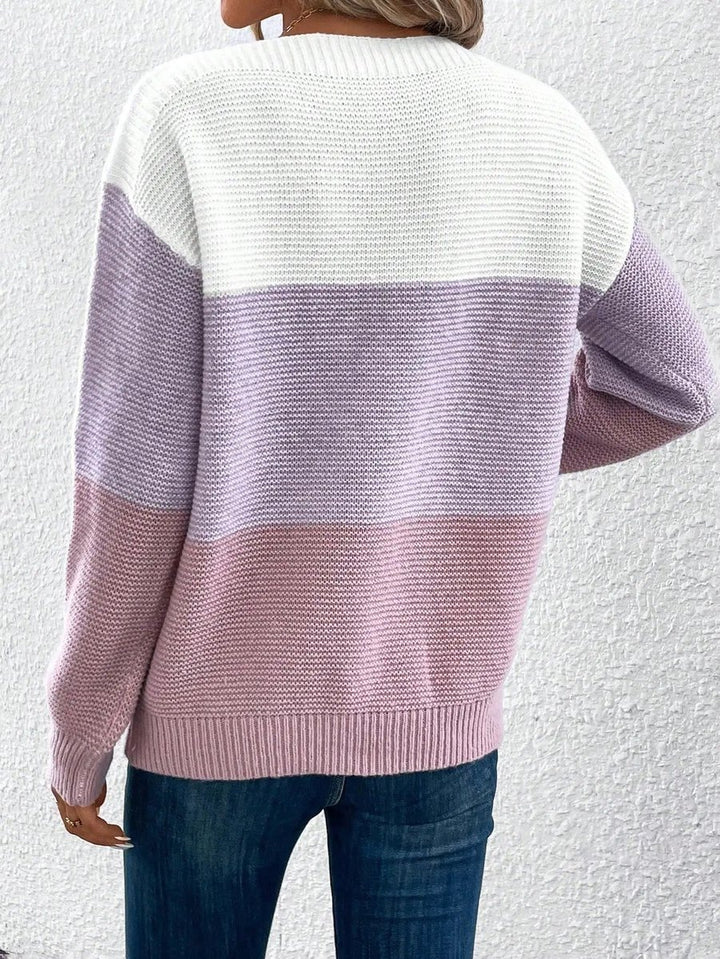 Dames Colorblock Relaxed-Fit Knit Sweater Ronde Hals