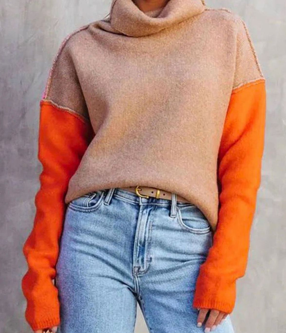 Dames Colorblock Rolkraag Pullover Losse Pasvorm Langarm