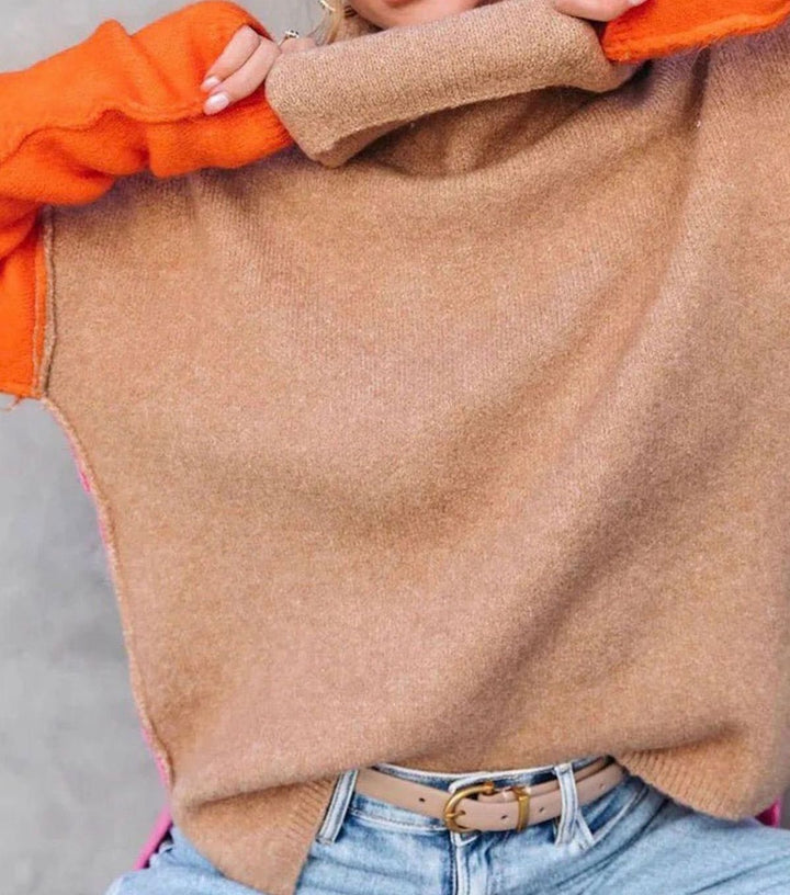 Dames Colorblock Rolkraag Pullover Losse Pasvorm Langarm