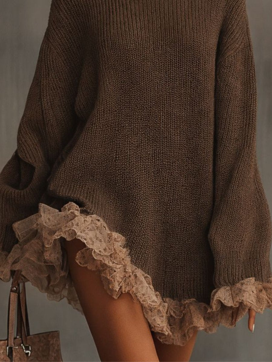 Dames Coltrui Gebreide Formal Dress Kanten Ruches Oversized