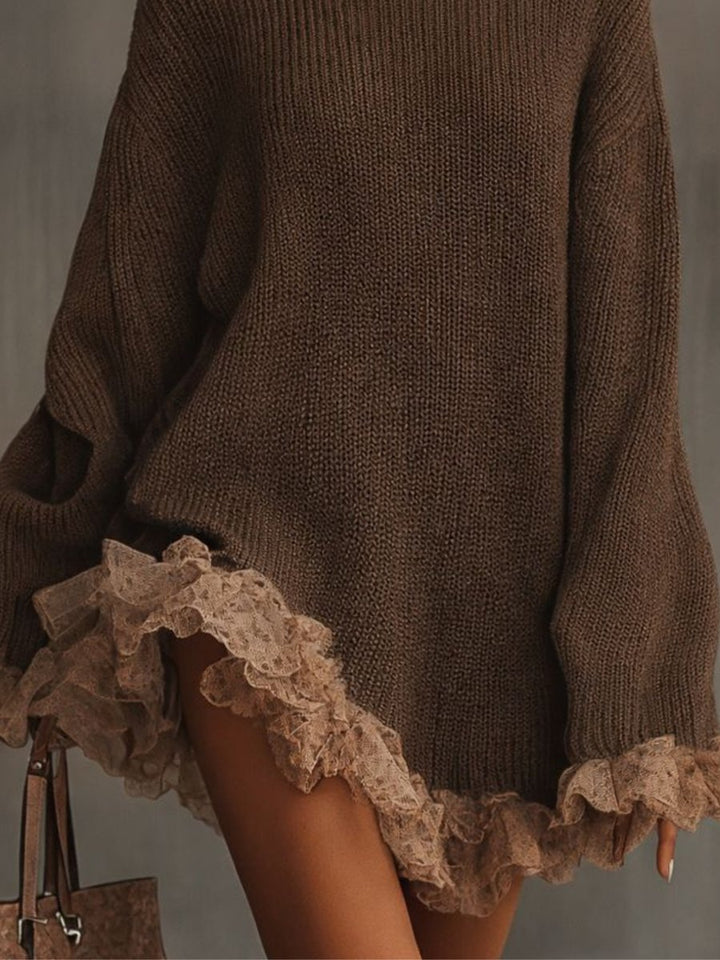 Dames Coltrui Gebreide Formal Dress Kanten Ruches Oversized