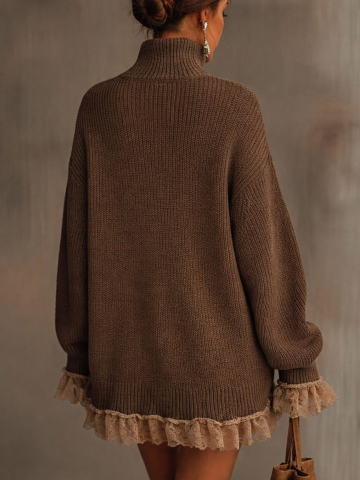 Dames Coltrui Gebreide Formal Dress Kanten Ruches Oversized