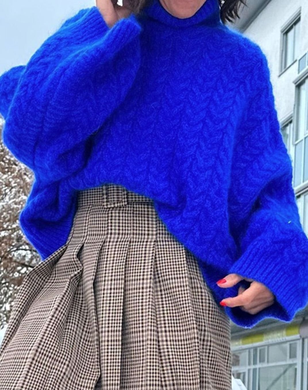 Dames Coltrui Grofgebreide Oversized Kabelpatroon Pullover