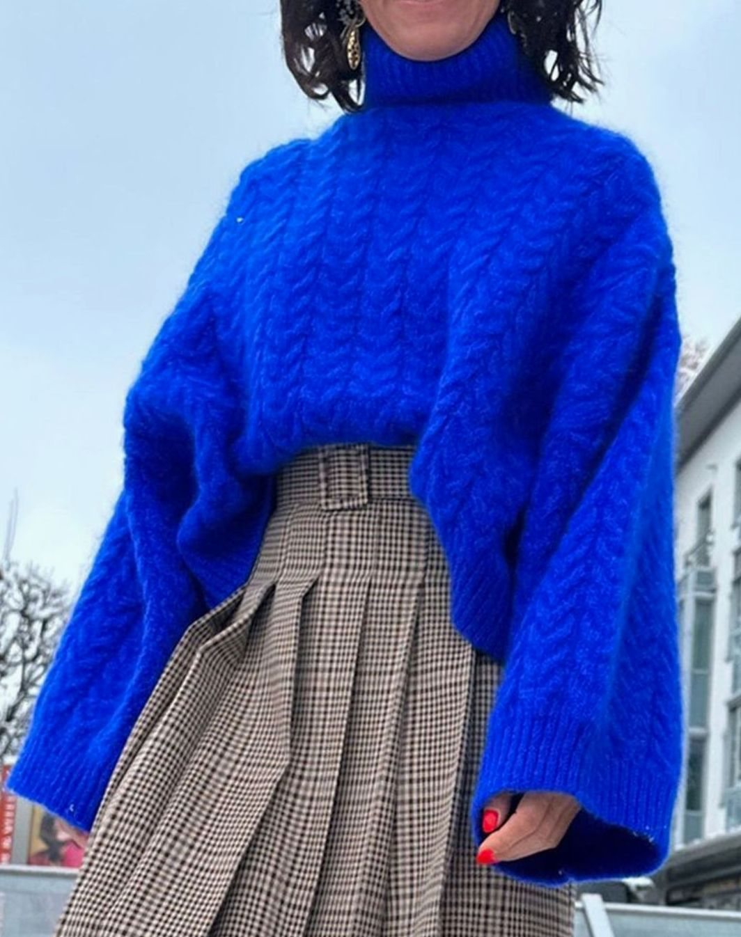 Dames Coltrui Grofgebreide Oversized Kabelpatroon Pullover