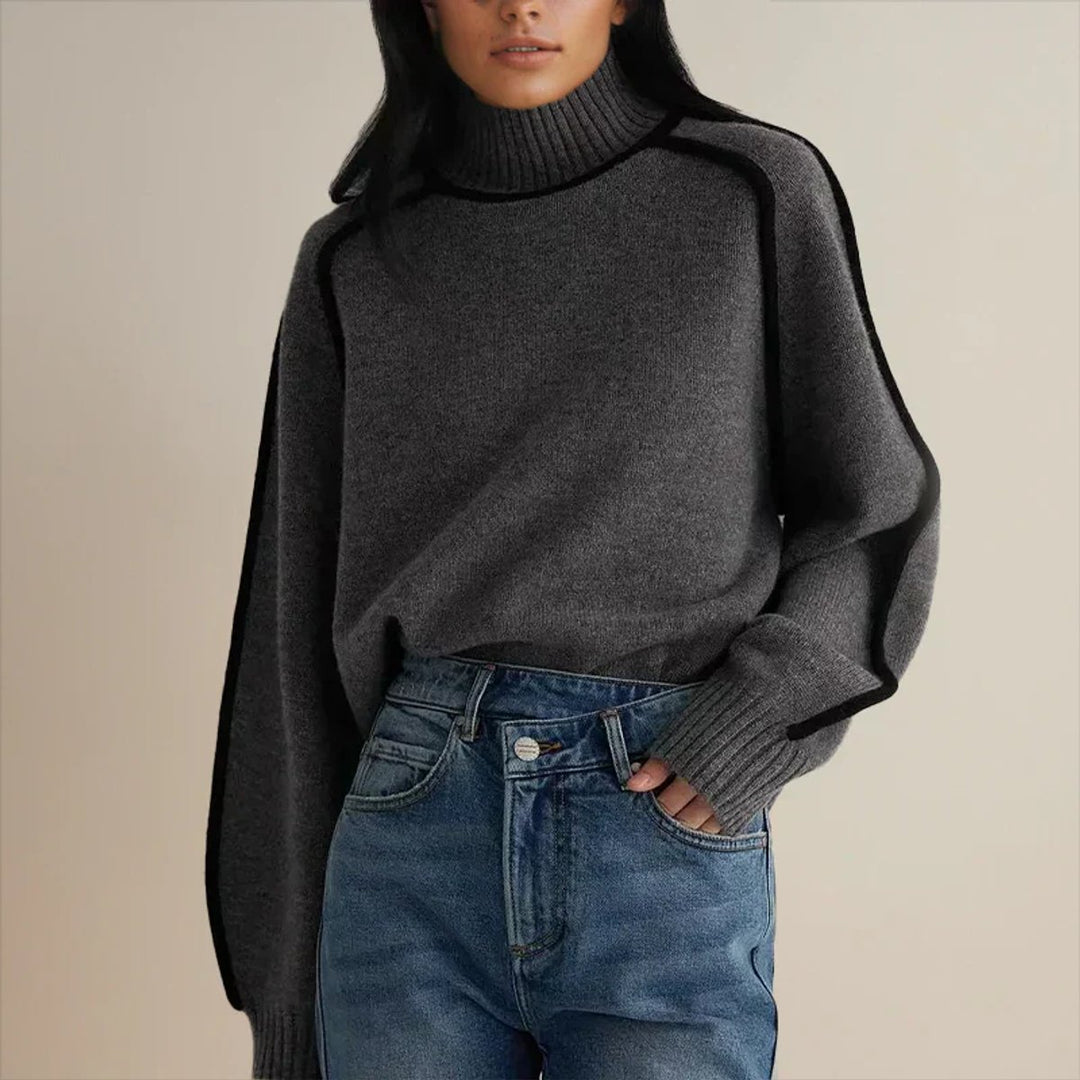 Dames Coltrui Oversized Gebreide Pullover Tweekleurig - Gray