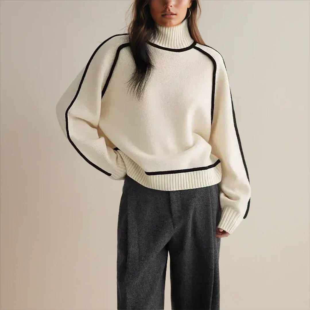 Dames Coltrui Oversized Gebreide Pullover Tweekleurig - White