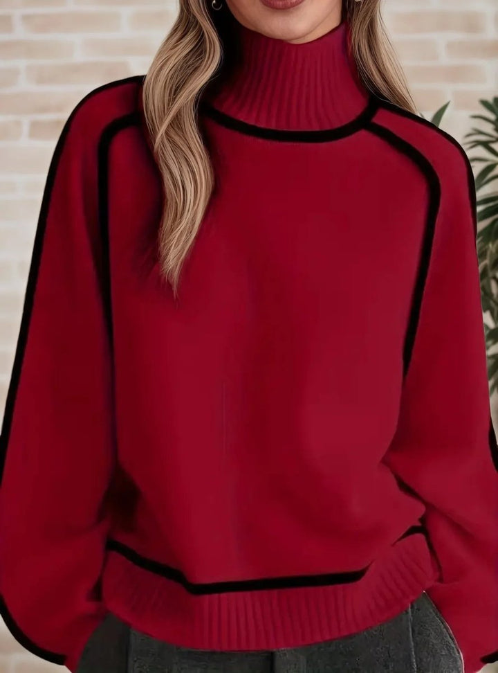 Dames Coltrui Oversized Gebreide Pullover Tweekleurig - Red