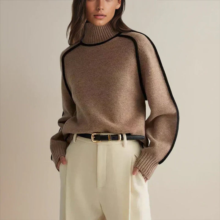 Dames Coltrui Oversized Gebreide Pullover Tweekleurig - Brown