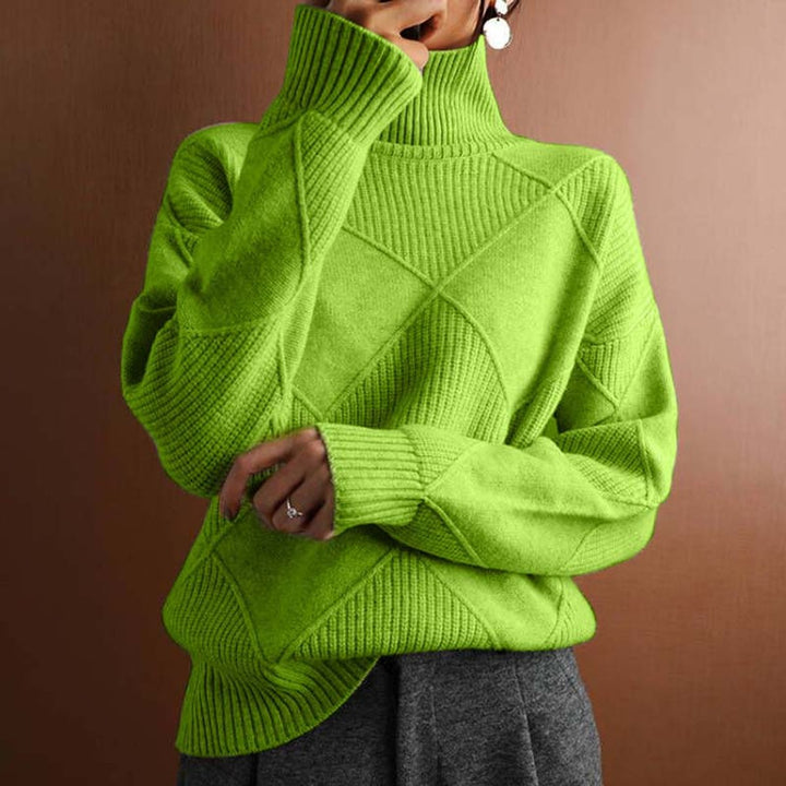 Dames Coltrui Pullover met Ruitpatroon en Wijde Pasvorm - Groen