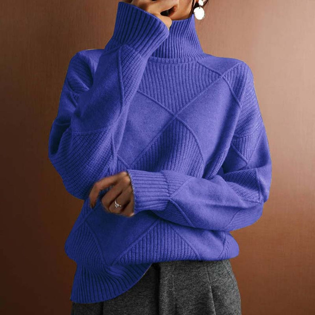 Dames Coltrui Pullover met Ruitpatroon en Wijde Pasvorm - Blauw