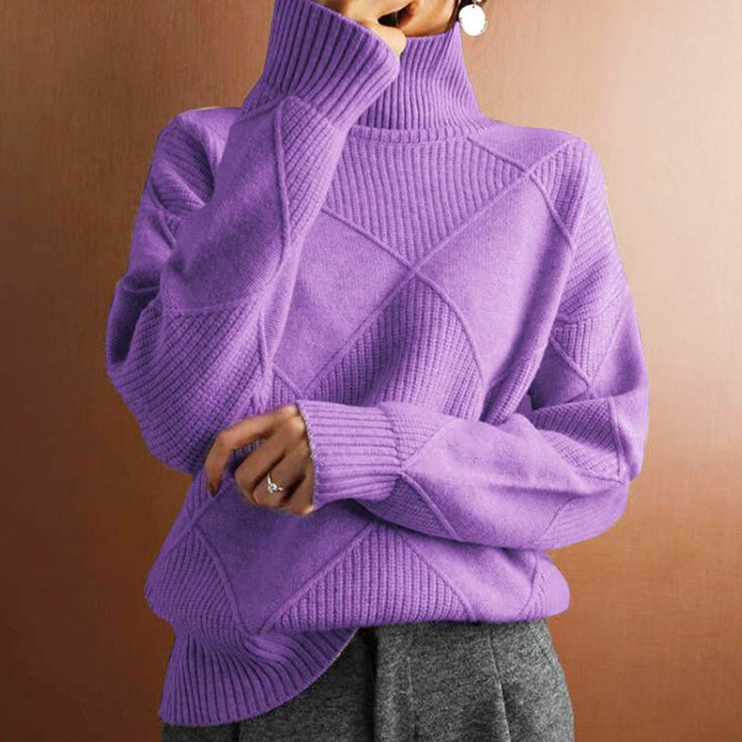 Dames Coltrui Pullover met Ruitpatroon en Wijde Pasvorm - Lichtpaars