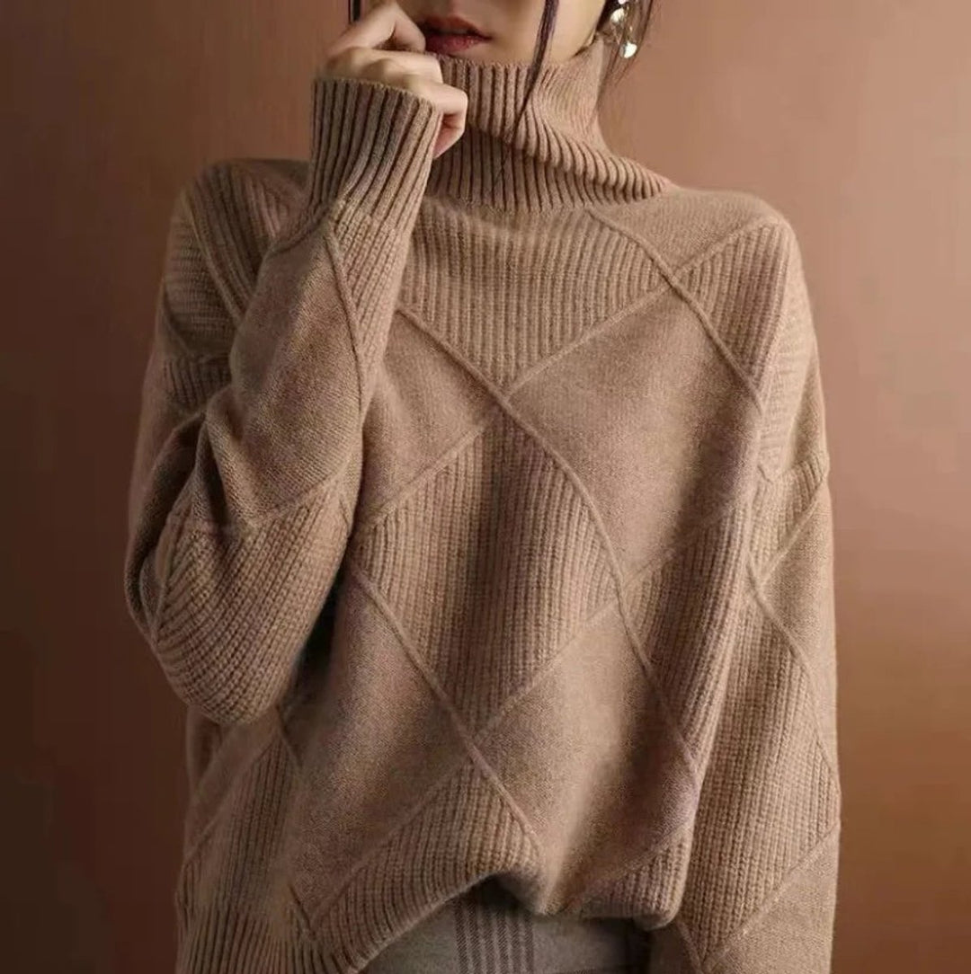 Dames Coltrui Pullover met Ruitpatroon en Wijde Pasvorm - Bruin
