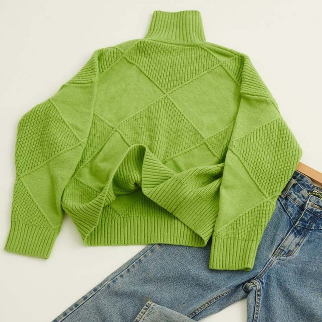 Dames Coltrui Pullover met Ruitpatroon en Wijde Pasvorm