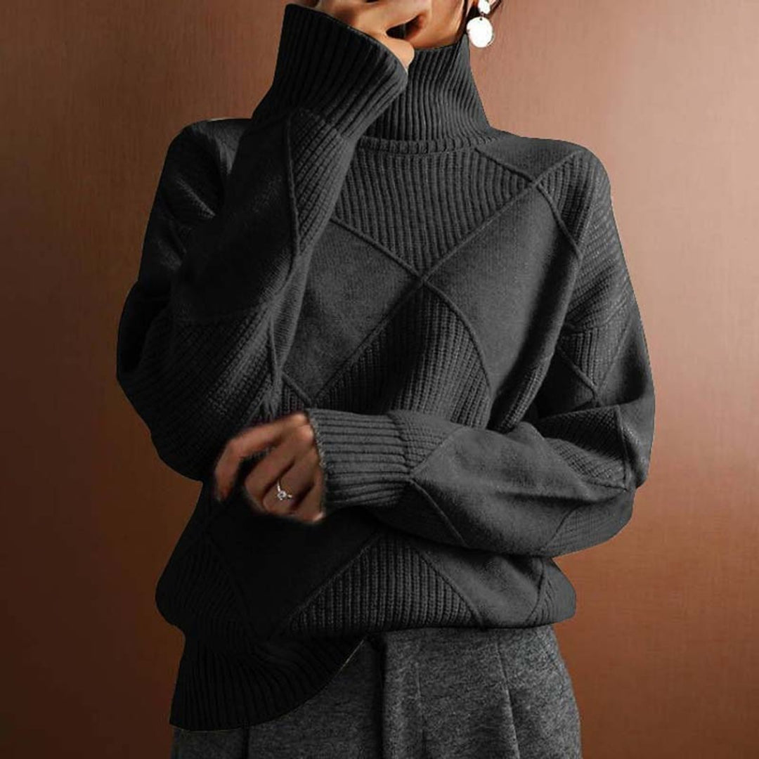 Dames Coltrui Pullover met Ruitpatroon en Wijde Pasvorm - Zwart