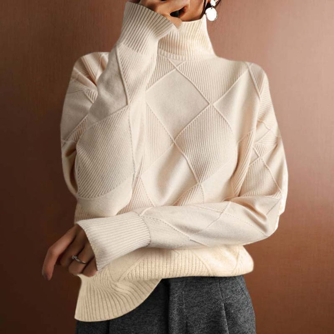 Dames Coltrui Pullover met Ruitpatroon en Wijde Pasvorm - Beige