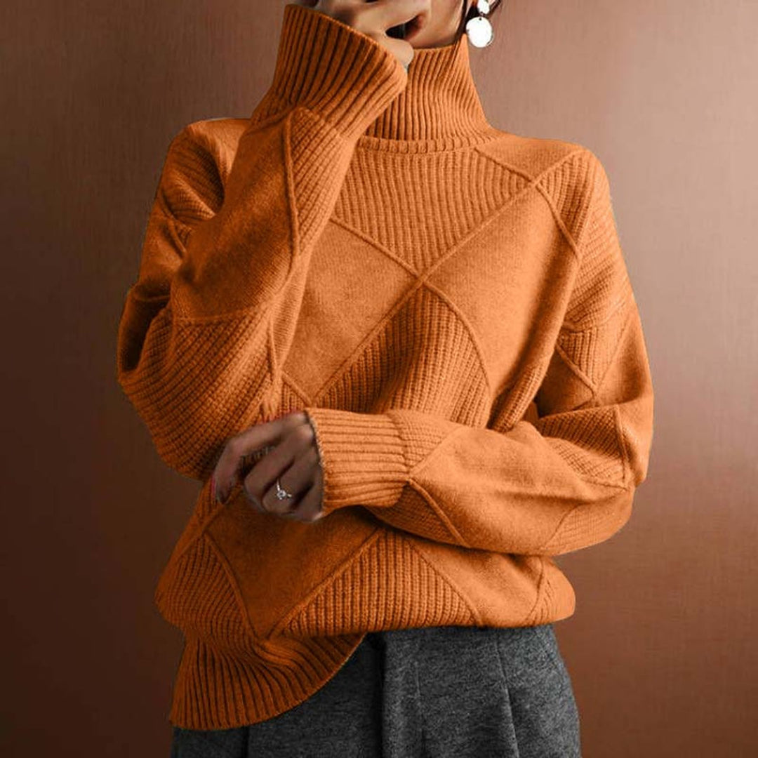 Dames Coltrui Pullover met Ruitpatroon en Wijde Pasvorm - Oranje
