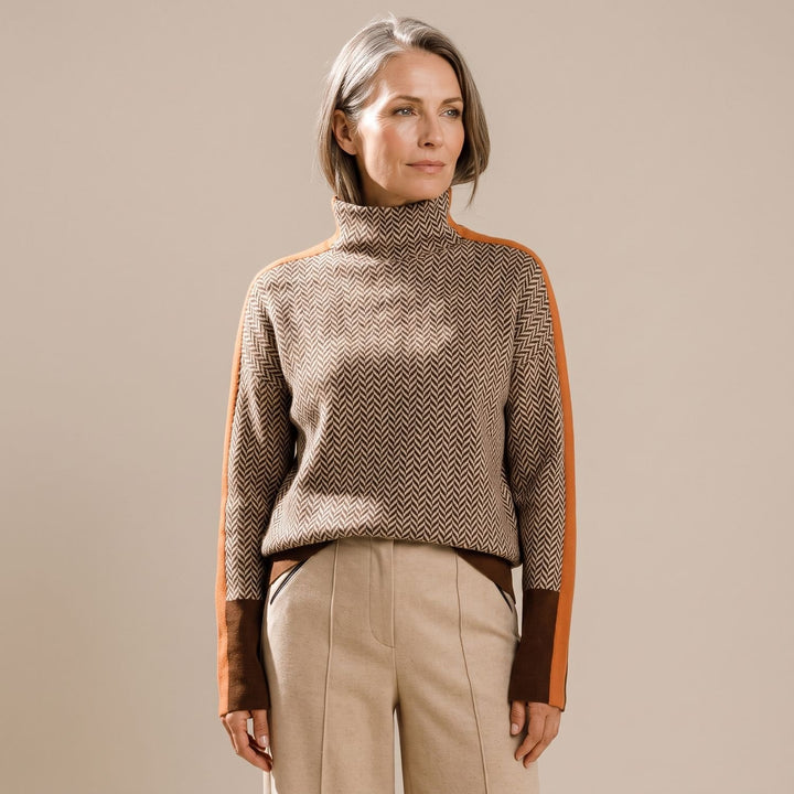 Dames Coltrui Visgraat Pullover met Contrasterende Bies - Oranje
