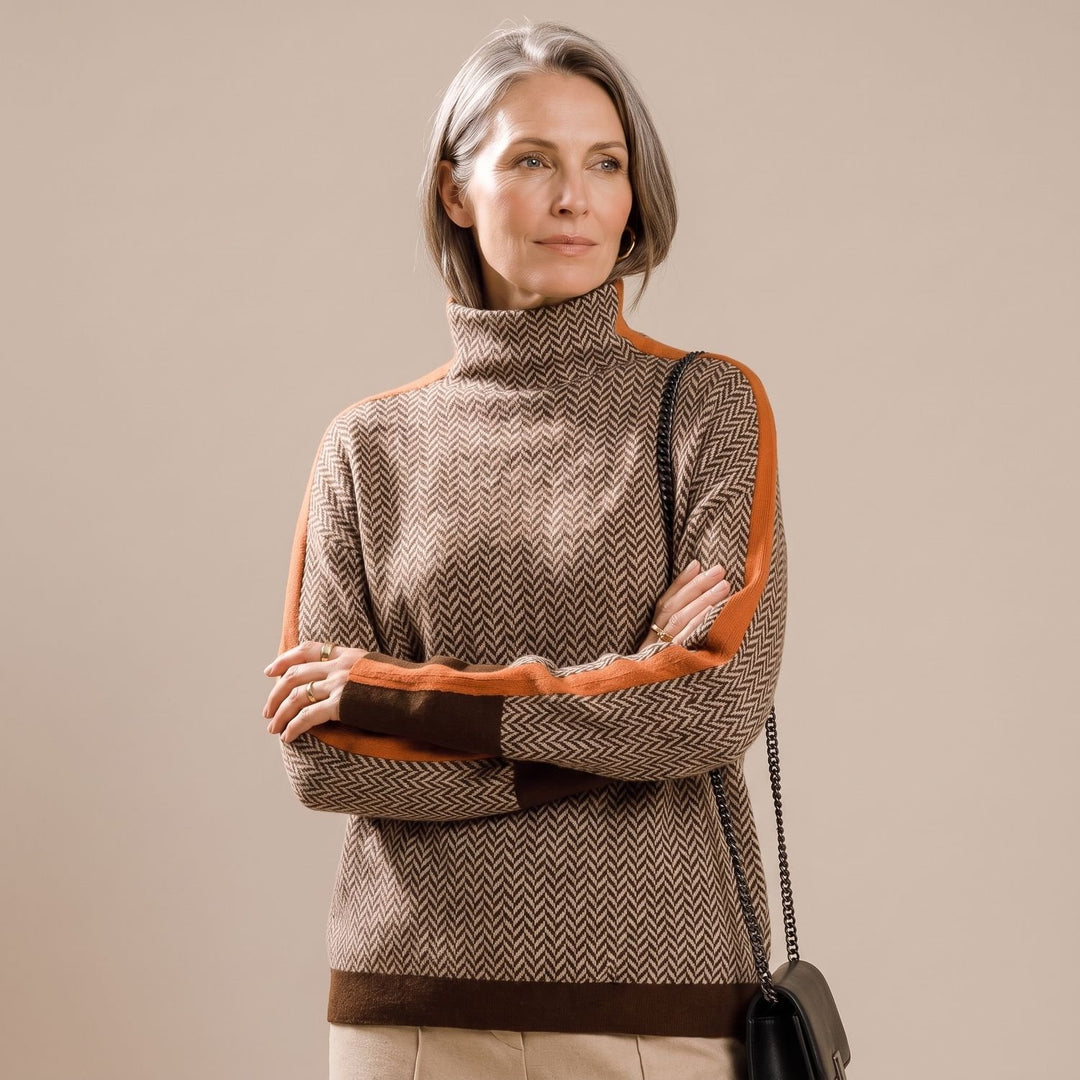 Dames Coltrui Visgraat Pullover met Contrasterende Bies