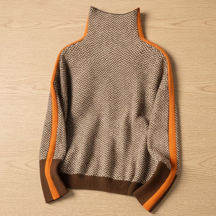 Dames Coltrui Visgraat Pullover met Contrasterende Bies