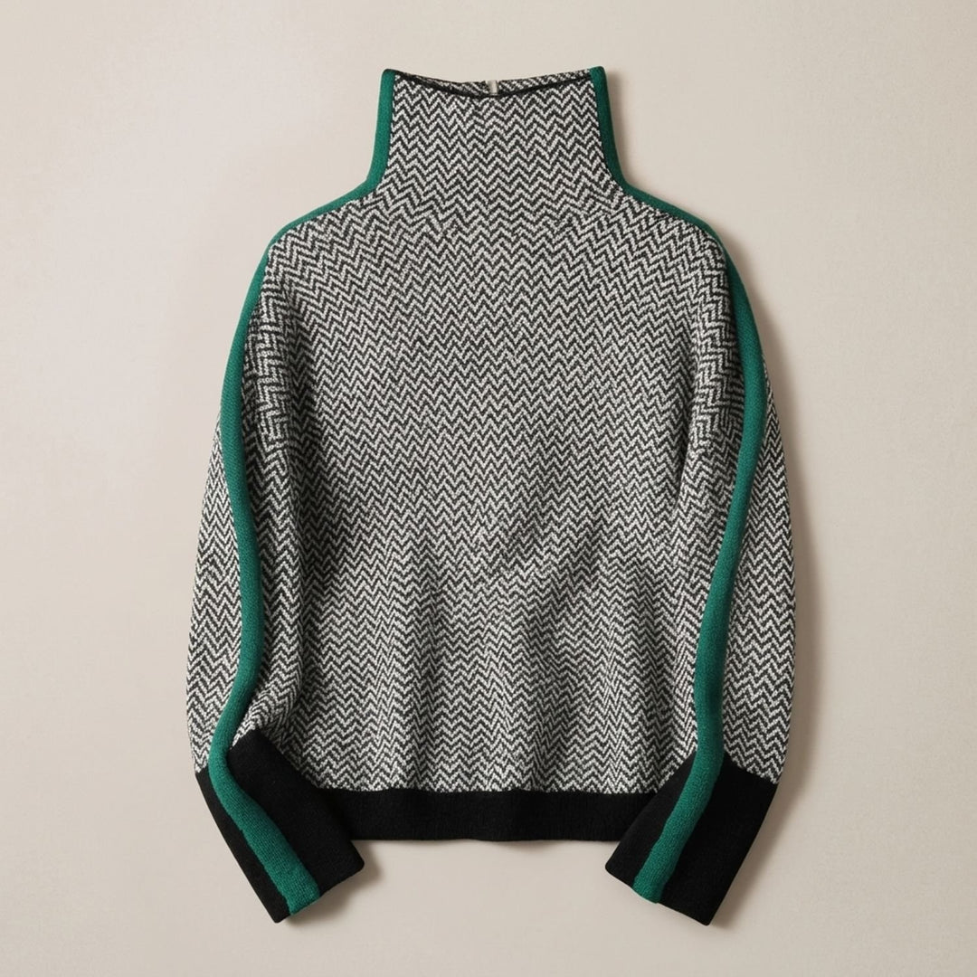Dames Coltrui Visgraat Pullover met Contrasterende Bies