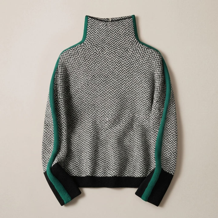 Dames Coltrui Visgraat Pullover met Contrasterende Bies