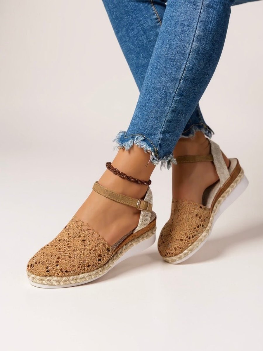 Dames Comfortabele Sandalen Bohemian Haakwerk Espadrille Enkelbandjes