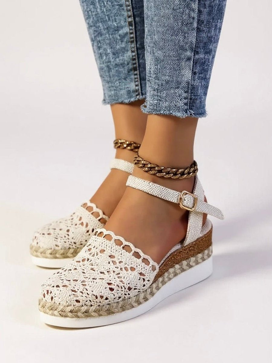 Dames Comfortabele Sandalen Bohemian Haakwerk Espadrille Enkelbandjes