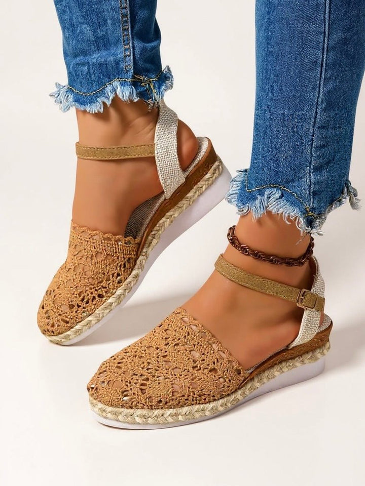 Dames Comfortabele Sandalen Bohemian Haakwerk Espadrille Enkelbandjes - Brown