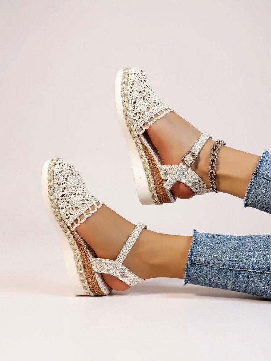 Dames Comfortabele Sandalen Bohemian Haakwerk Espadrille Enkelbandjes