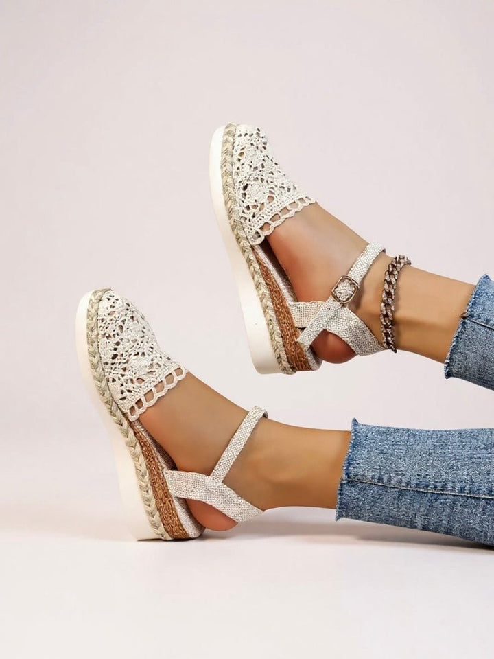 Dames Comfortabele Sandalen Bohemian Haakwerk Espadrille Enkelbandjes