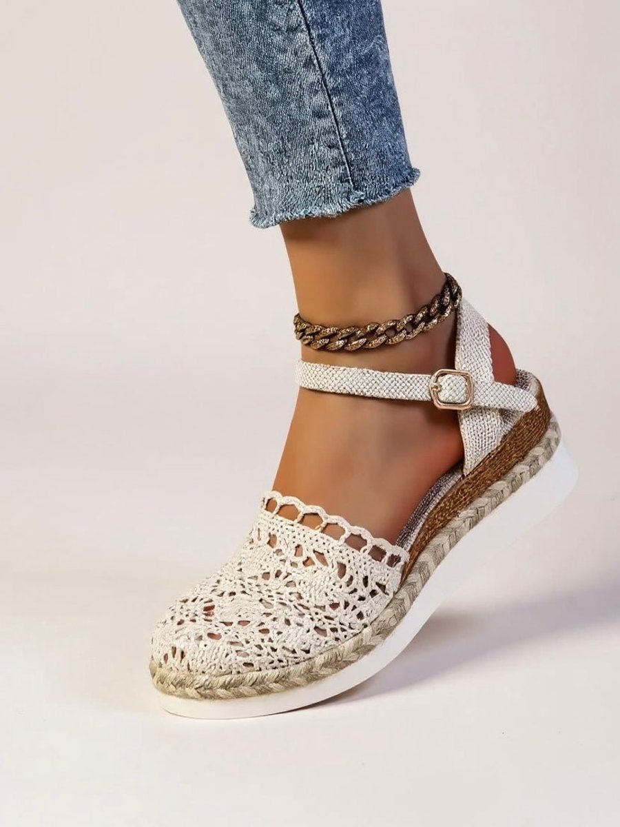 Dames Comfortabele Sandalen Bohemian Haakwerk Espadrille Enkelbandjes