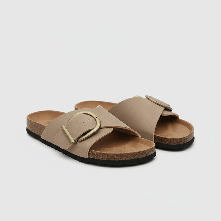 Dames Comfortabele Sandalen Brede Gesp Instapper Platte Zool