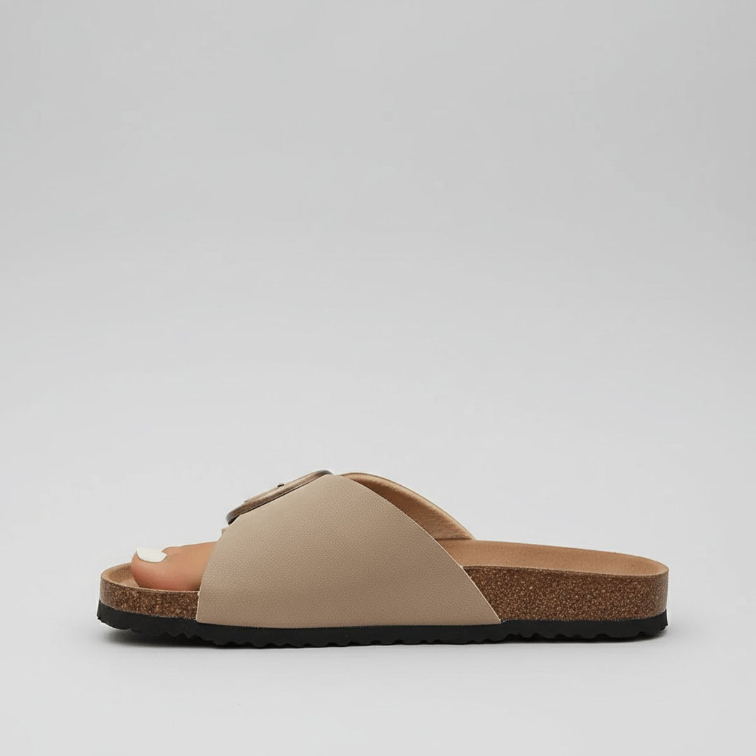 Dames Comfortabele Sandalen Brede Gesp Instapper Platte Zool