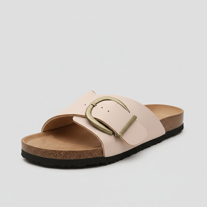 Dames Comfortabele Sandalen Brede Gesp Instapper Platte Zool - Blush Pink