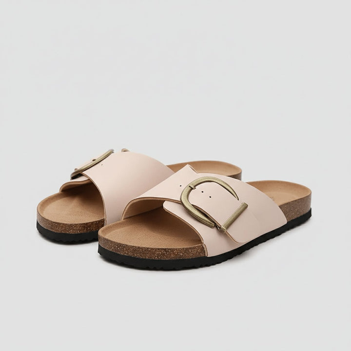 Dames Comfortabele Sandalen Brede Gesp Instapper Platte Zool