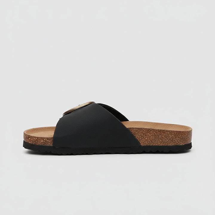 Dames Comfortabele Sandalen Brede Gesp Instapper Platte Zool