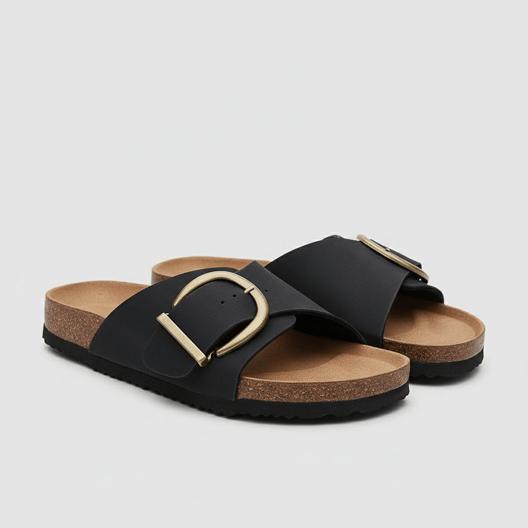 Dames Comfortabele Sandalen Brede Gesp Instapper Platte Zool