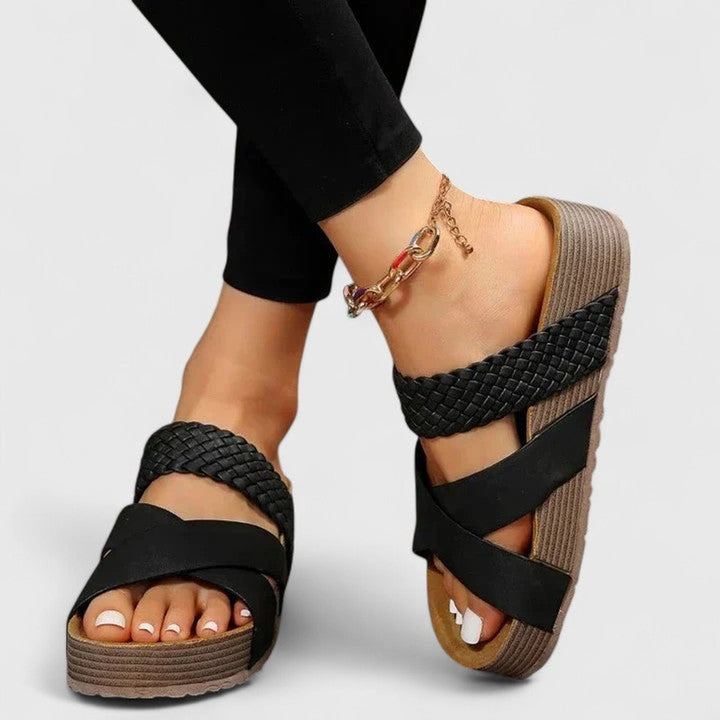 Dames Comfortabele Sandalen Orthopedisch Platform Gevlochten Bandjes - Black