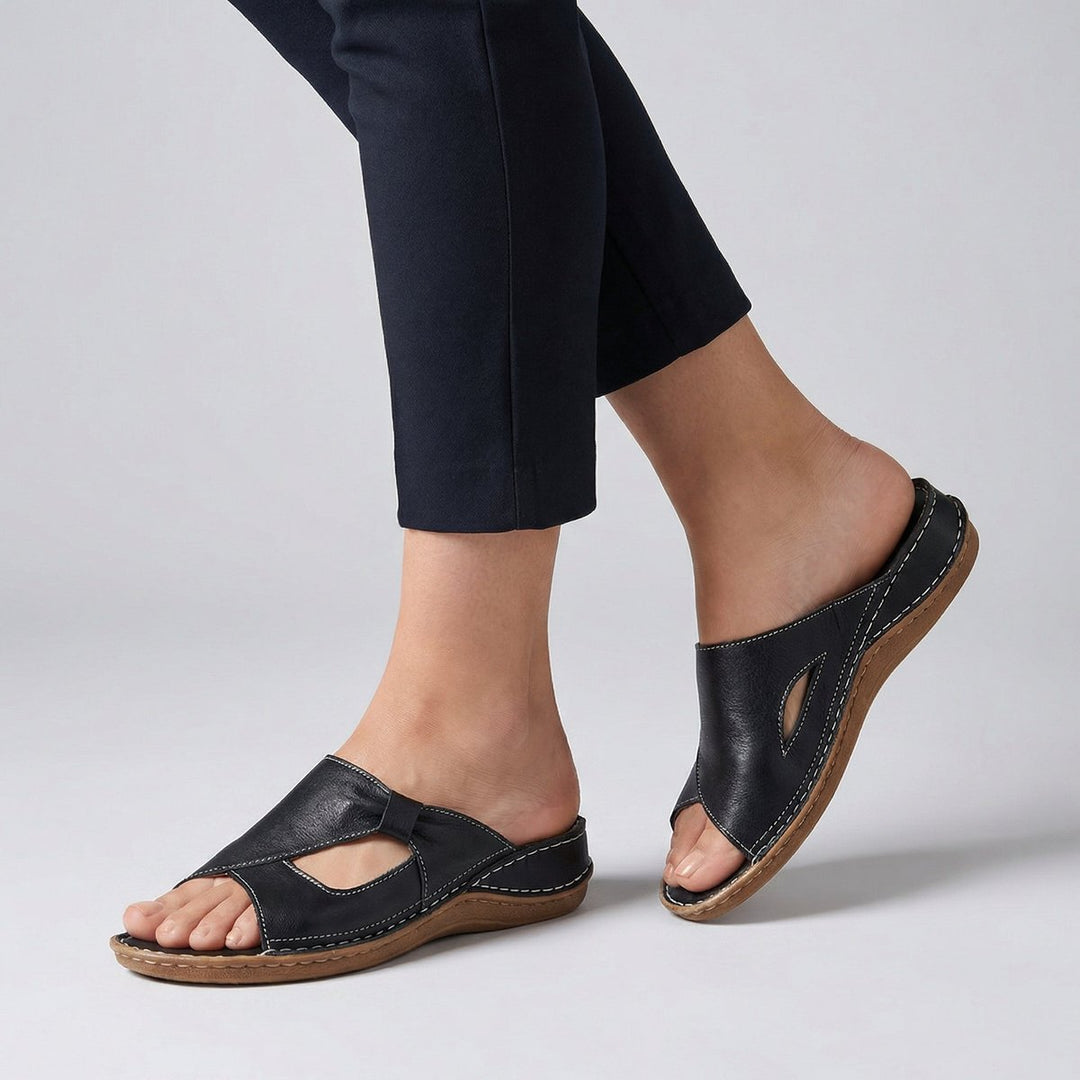 Dames Comfortabele Sandalen Platte Instap Mule Uitsnede - Black
